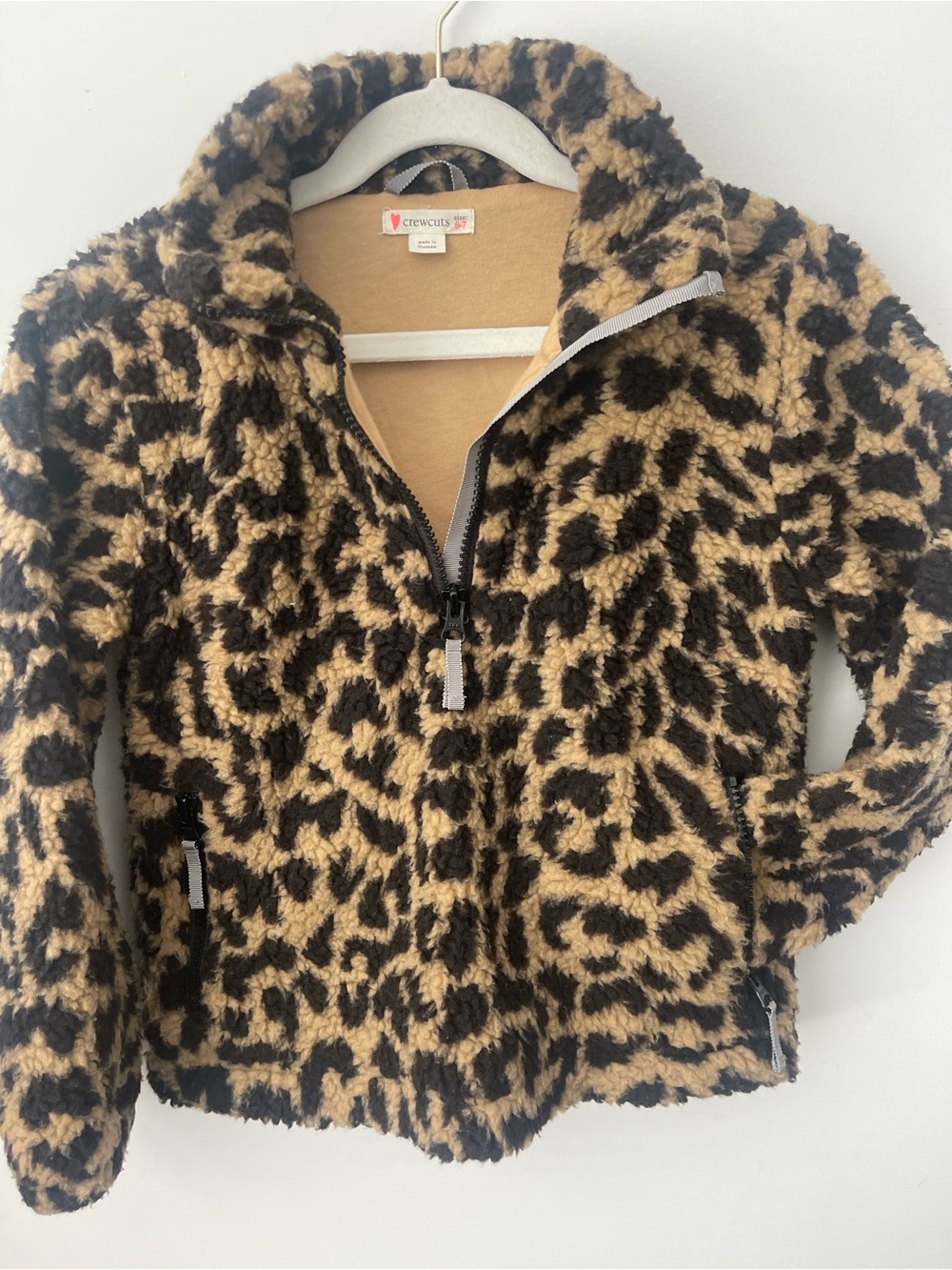 Crewcuts Kids' Leopard Sherpa pullover Jacket - Tan/Black